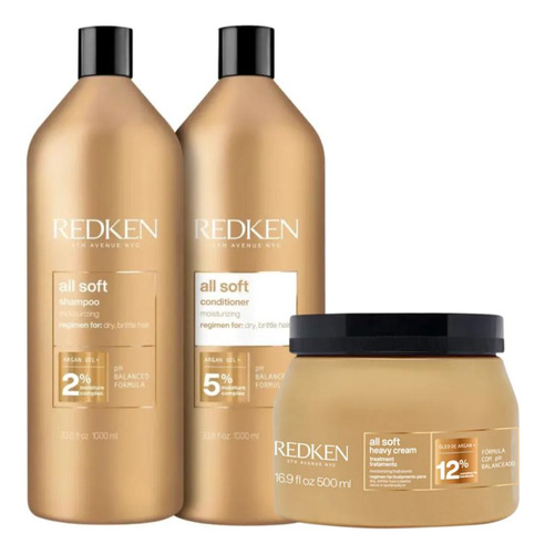 Kit Redken All Soft Shampoo 1l Cond 1l E Mascara 500gr