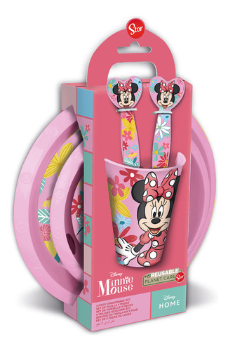 Set Giftbox Minnie Mouse Platos Cubiertos Vaso Infantil Toyz Rosa