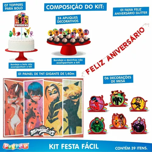 Miraculous Ladybug e cat noir topo de bolo festa de aniversário