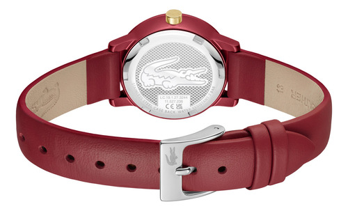 Lacoste Reloj Para Mujer 2001439 12.12 Swift Piel Rojo 28mm Correa Bordó Bisel Dorado Oscuro Fondo Bordó