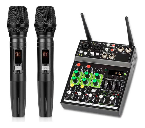 Mesa De Som 4 Canais E Microfone S/ Fio Profissional Uhf Kit