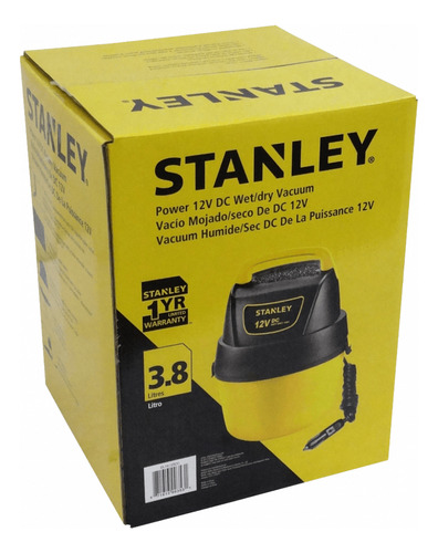 Stanley 12v Aspiradora Portatil Seco Mojado 3,8lt Cable-5mt-