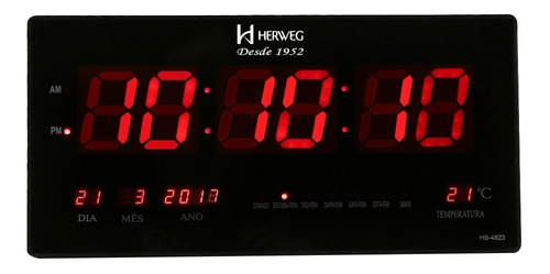 6464 Relógio Parede Digital Led Calendário Termômetro Herweg