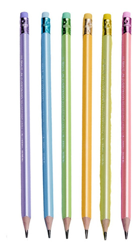 12 lápices negros modernos decorados en colores pastel con goma de borrar en la punta