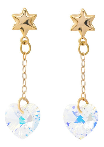 Aretes Mujer Corazones Cristal Swarovski Chapa Oro Regalo