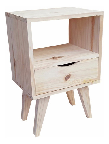 Imagen 3 de 9 de Mesa De Luz Nordica Vintage Escandinava Madera Lustrada 1caj