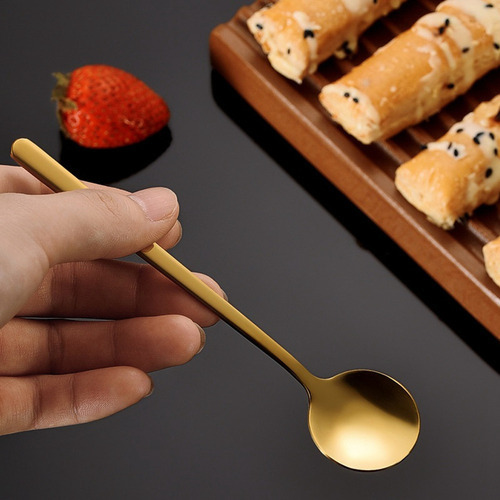 Juego De 12 Cucharas De Café Doradas Con Mango Largo Para Ag