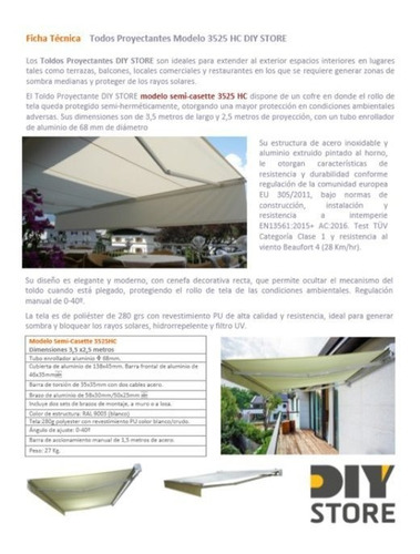 Imagen 8 de 9 de Toldo Proyectante Retractil Semicofre 3,5x2,5 Oferta Diystor
