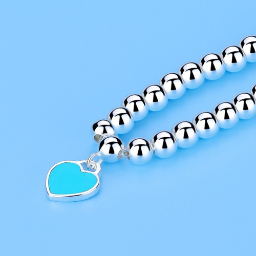 Imagen 4 de 5 de Pulsera Mujer Plata Dije Corazón Azul Amor Brazalete 20 Cm