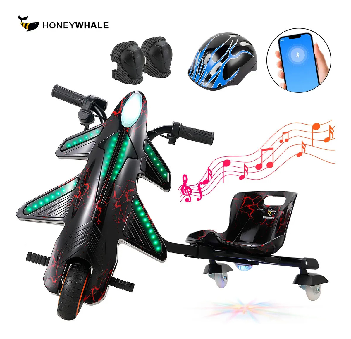 Triciclo Elétrico Drift HONEYWHALE com Bluetooth e 3 Velocidades Para Crianças de 5 a 8 Anos