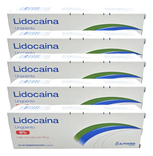 Kit C/5 Cajas Lidocaína Ungüento 5%, Tubo C/35gr. Alpharma