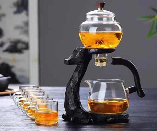 Tresso Tetera Estilo Japonés Madera + 6 Tazas De Cristal