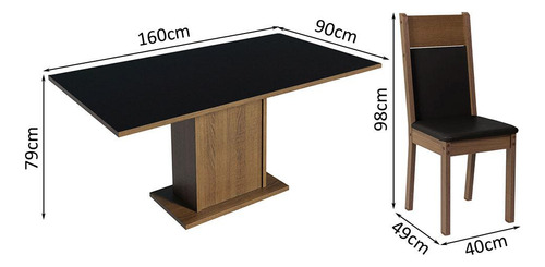 Juego Comedor Mesa Tablero Madera 4 Sillas Elisa Madesa Color Negro/Marrón