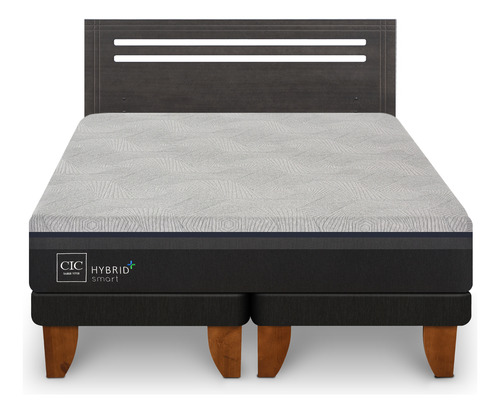 Cama Europea Hybrid Plus Smart 2p Bd Respaldo Munich Gris Gris