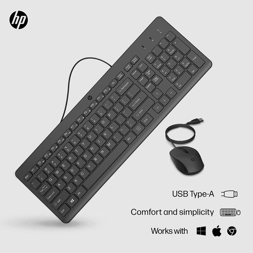 Combo Teclado E Mouse Hp 150 Com Fio Usb Abnt2 Br Preto Nf-e