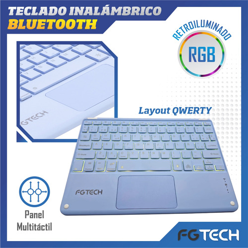 Teclado Inalambrico Bluetooth + Touchpad Retroiluminado Rgb Teclado Lila Idioma Español Latinoamérica