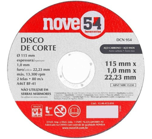 Disco Corte 115,0x1,0x22,23 Dcn 954 Cor Vermelho