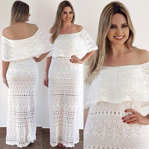 vestido croche ombro a ombro