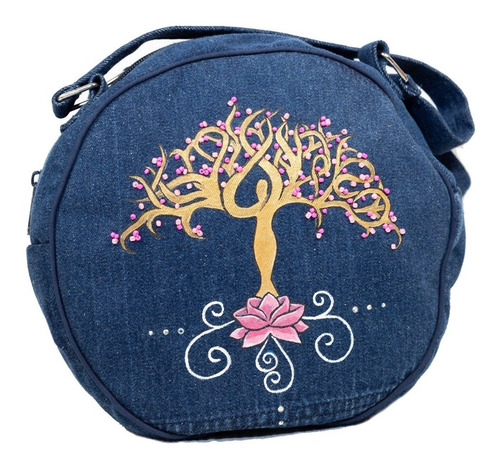 Imagen 1 de 8 de Bolso De Mano Redonda, Adornada Con Árbol De La Vida Y Raíz