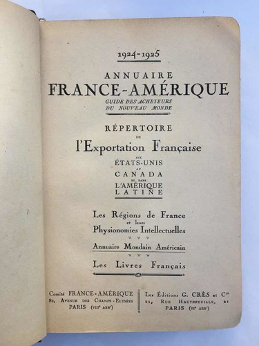 Annuaire France-amerique. Numerosa Publicidad Por Rubros1924