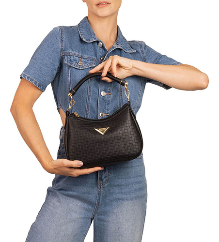 Bolsa Feminina Rafitthy Transversal Pequena Texturizada Cor Preto