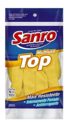 Luva De Borracha Latex Sanro Top Amarela 7(m)