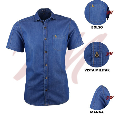 Kit 03 Camisas Masculina Amil Manga Curta 2 Jeans + 1 Brim