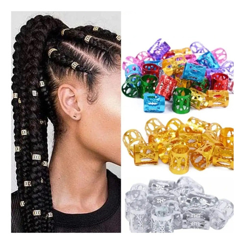 48 Anillos Cuffs Adornos Para Trenzas Rastas Plateado Dorado