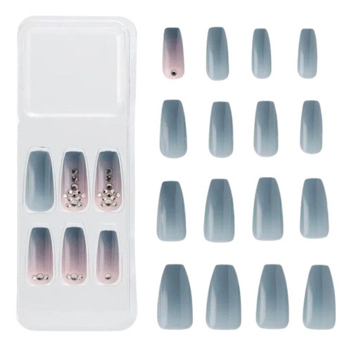 Unhas Postiças Shiny Kiss New York Azul Topázio Bailarina