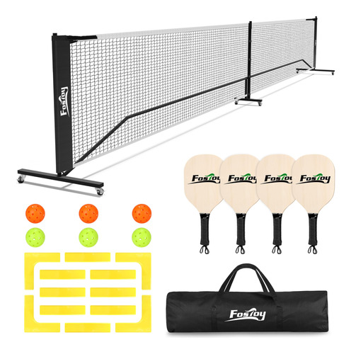 Fostoy Pickleball Net Juego Con Ruedas, 22 Ft Tamaño 5rmm3