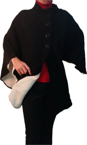 Capa / Poncho Negro Para Dama Con Borrega Interior Unitalla