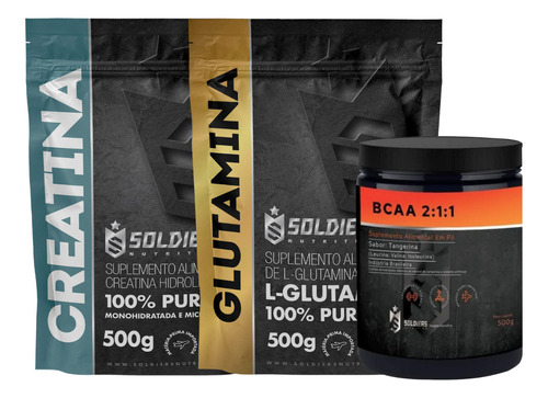 Kit: Bcaa 500g Sabor Tangerina Creatina 500g Glutamina 500g 100% Puros  Soldiers Nutrition