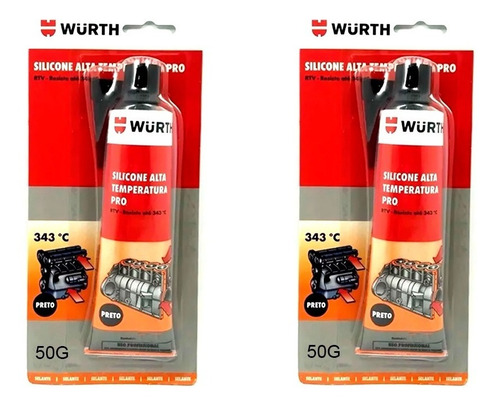 2 Silicone Wurth Neutro Alta Temperatura W-max Preto 60g