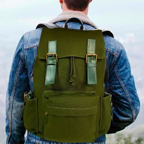 Mochila vintage de lona para mujer Comporta Notebook Color Verde