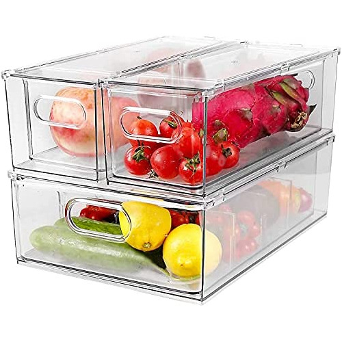 3 Pack Refrigerator Organizer Bins With Pull-out Drawer...