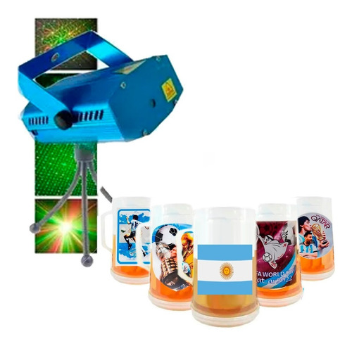 Set X 2 Laser Led Multipuntos + Vaso Chop Mundial Argentina 