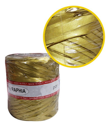 Imagem 1 de 1 de Fita Raphia Sintética Colorida Rolo Com 200mts Ouro