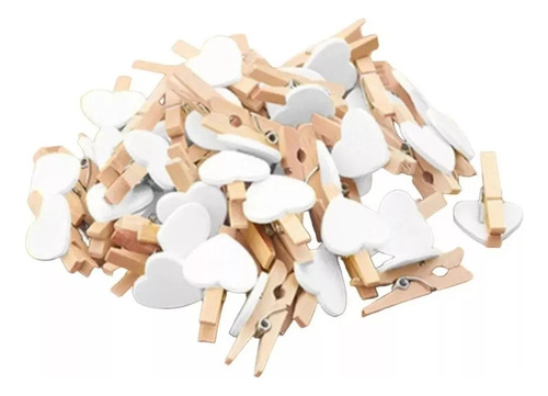 Mini Pinza De Madera 2.5cm Decoración Corazon Blanco 100 Pz