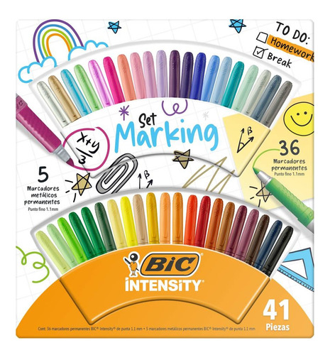 Set De Marcadores Bic Intensity Punto Fino 41 P. 5 Metalicos