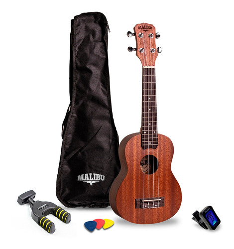 Kit Ukulele Acústico Malibu Soprano Sapele 21s Fosco Natural