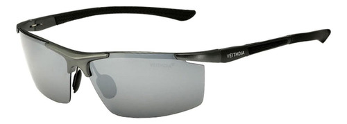 Óculos de sol polarizados Veithdia V6588 armação de alumínio cor cinza, lente prateado de policarbonato, haste cinza de alumínio