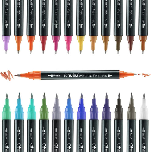 Ohuhu Marcadores Metálicos 24 Colores Pincel Y Marcadores De