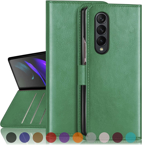 Funda Para Samsung Galaxy Z Fold 3 Cuero/bloqueo Rfid/verde