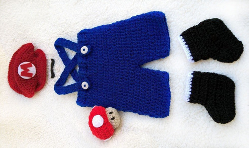 Imagem 3 de 6 de Conjunto Newborn Mario Ou Luigi Em Crochê Game Cosplay Bebê