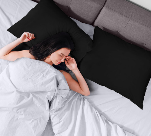 Protector De Almohada Impermeable A Prueba De Chinches 2 Pz Negro Liso