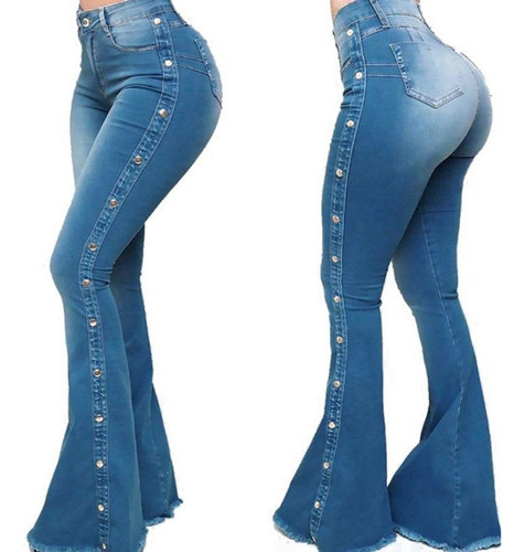 Jeans Acampanados De Cintura Alta Para Mujer