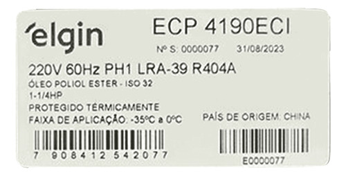 Compressor Elgin Ecp4160 1hp R22/r404 220v Mbp/lbp