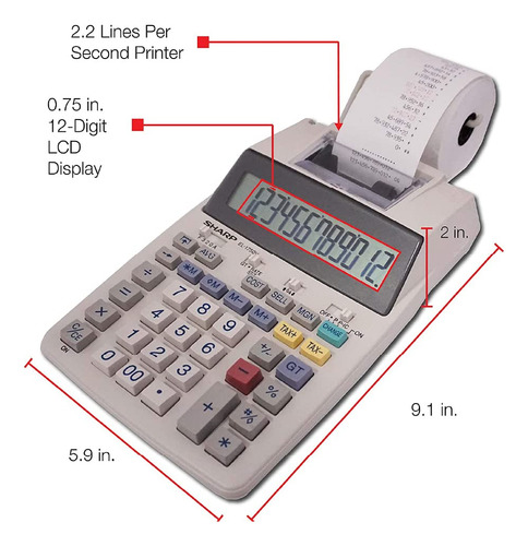 Calculadora De Impressão Sharp Sh-el1750v Com Tela De 12 Díg