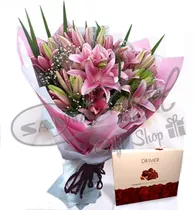 Comprar Ramo De Flores Con Bombones Lilium  Rosados A Domicilio