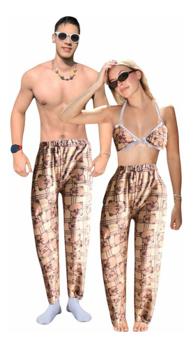 Pijama 3 Piezas Jogger Top Mujer Y Jogger Pareja